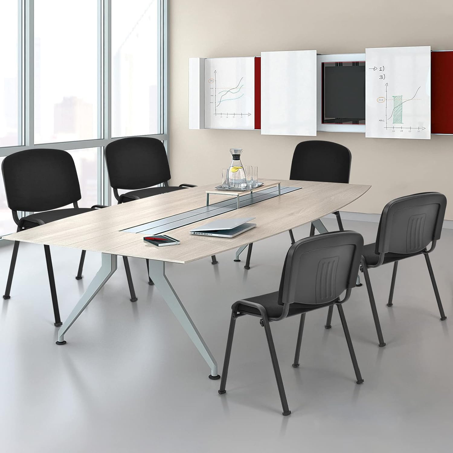 Set of 4 Black Metal Stackable Office Guest Chairs