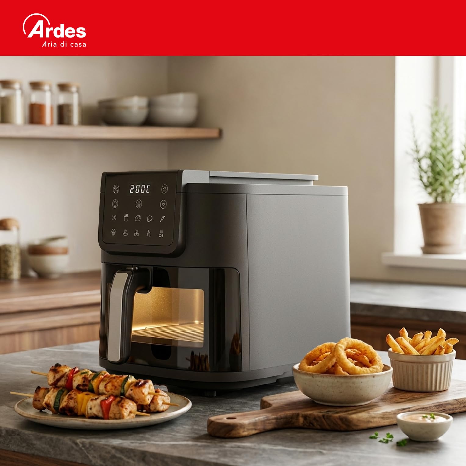 ARDES - ARFRYA08LV frytkownica na powietrze, 8 litrów, bardzo głęboka frytkownica INFINITY - technologia Rapid Air Fryer, wyświetlacz dotykowy, okno i światło wewnętrzne