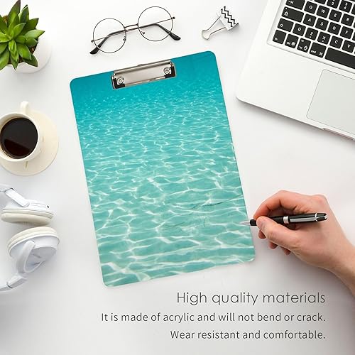 Miniatura 5 de Portapapeles Crylic de 12.5 x 9 pulgadas con capacidad para 100 hojas de agua transparente, tamaño A4, tamaño carta, con clip elástico para oficina,