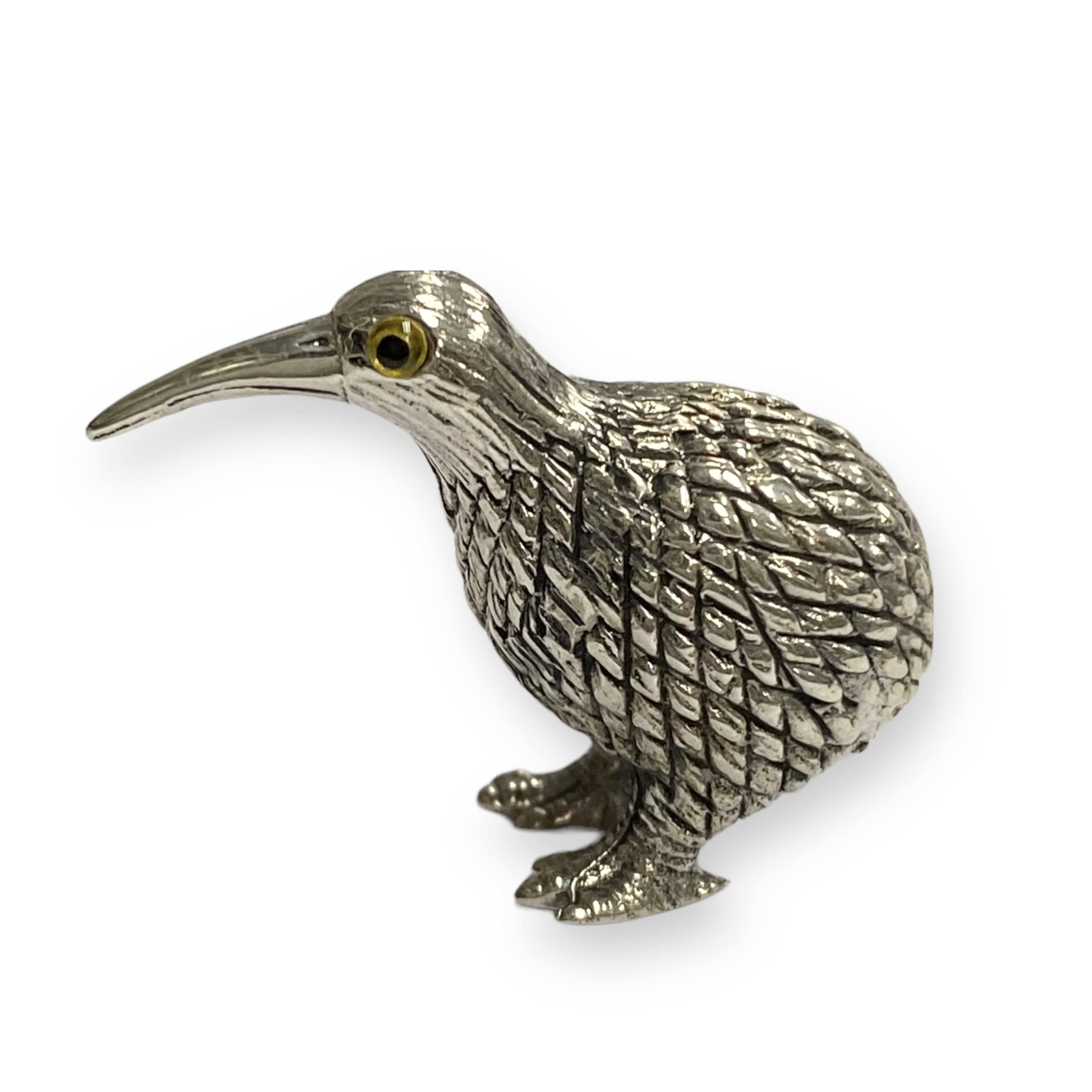Collectible Victorian Style Kiwi Bird Figurine with Glass Eyes 925 Sterling Silver