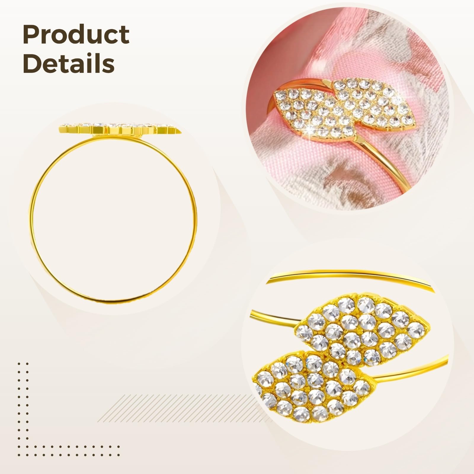 Lot de 100 ronds de serviette en forme de feuille d'or en alliage de zinc avec incrustations scintillantes pour célébrations