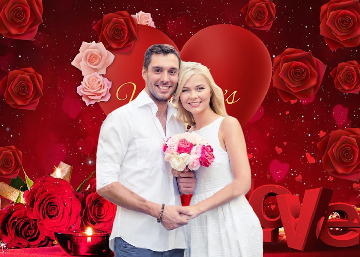3.6x3m Telón de Fondo San Valentín Rojo Rosa Flor Amor Corazón Feliz Día de San Valentín Tema Fotografía Fondo Boda Aniversario Ducha de Novia Día de la Madre Decoraciones Fiesta Photo Booth Props