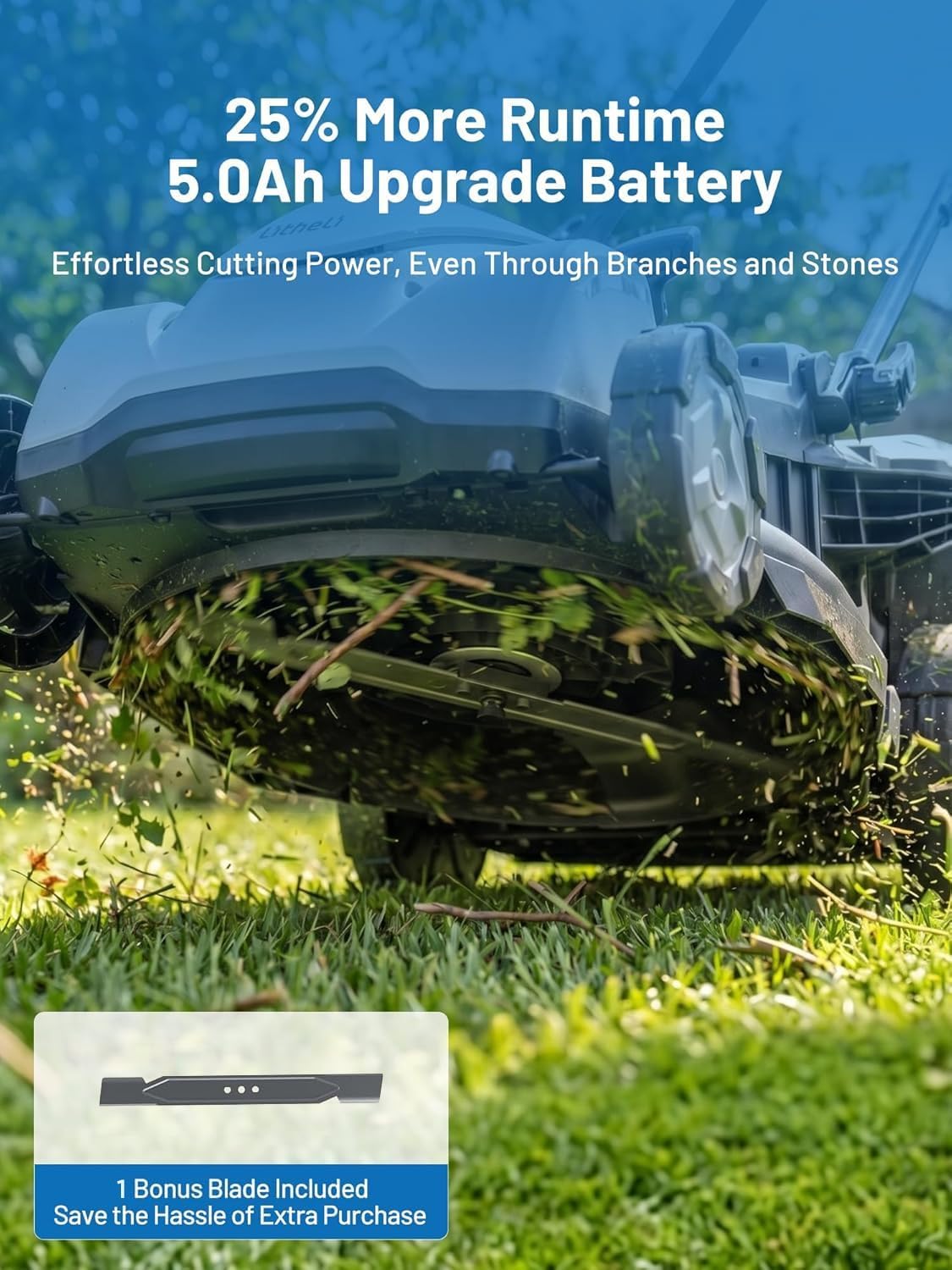 Litheli 16″ Cordless Mower, 40V Brushless Push Mower, 6 Heights (25-75mm), 50L photo 4