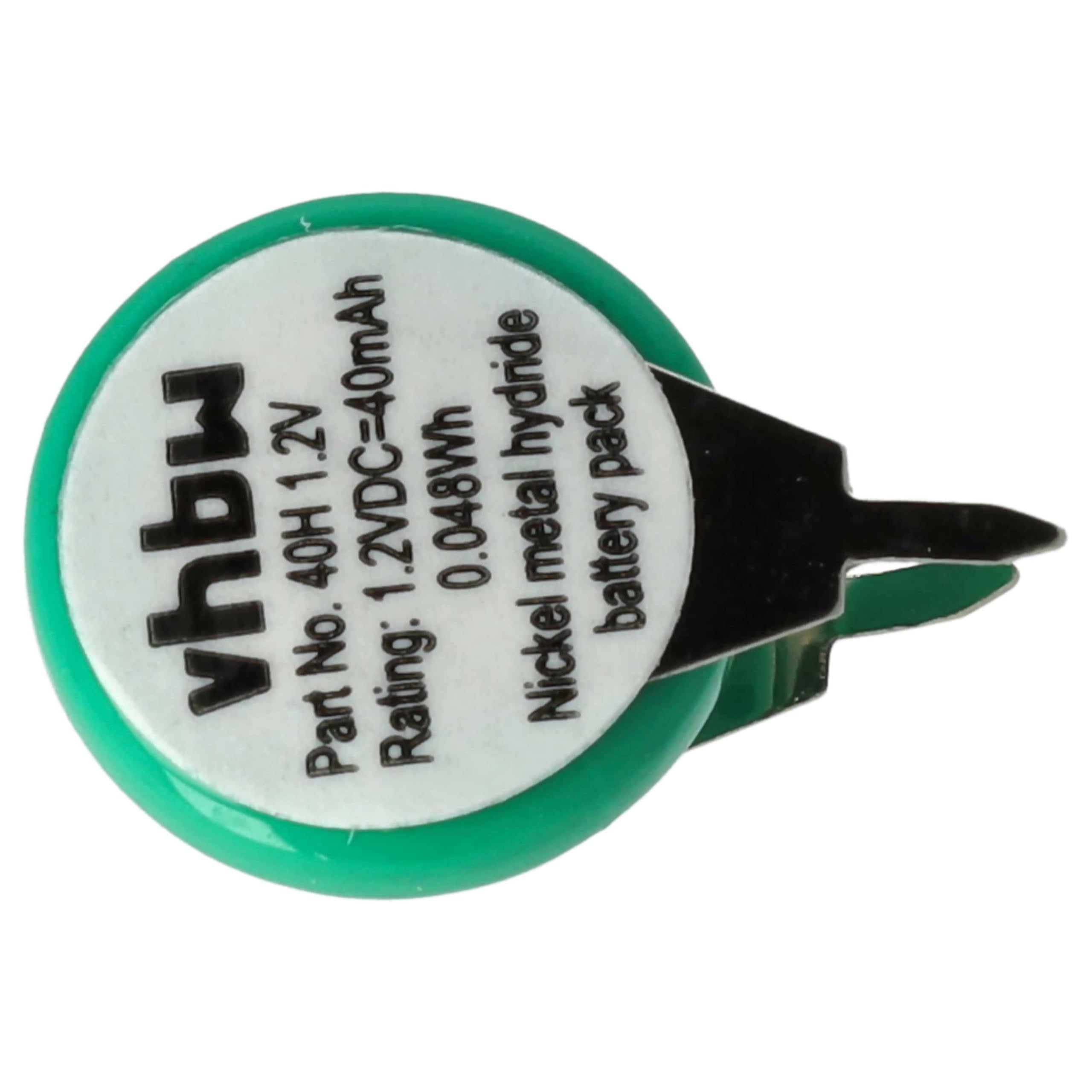 vhbw 100x NiMH Batería de botón de Repuesto Tipo 1/V40H 2 Pines 40 mAh 1,2 V Compatible para lámparas solares, etc.