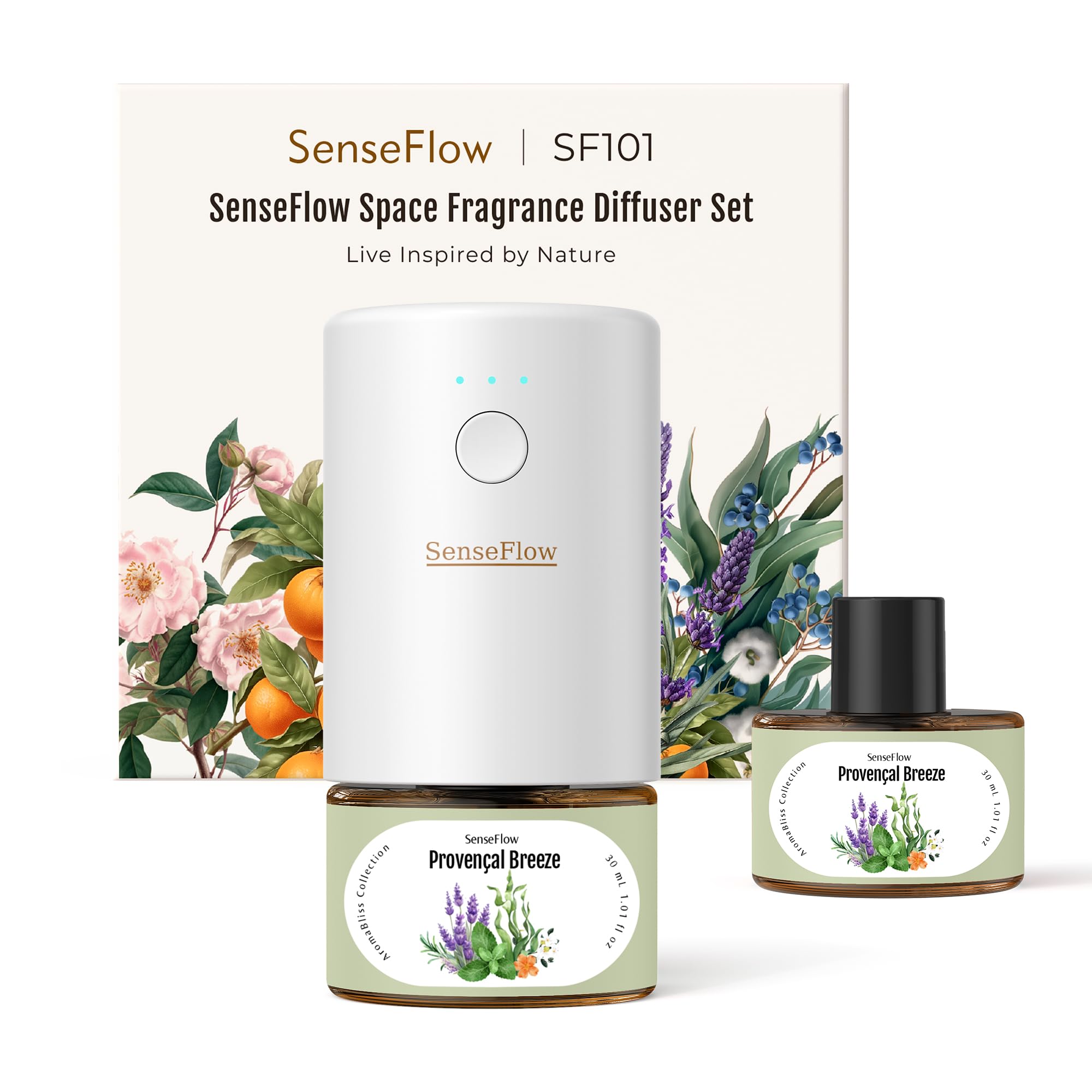 Senseflow Plug-in Air Freshener for Home, Waterless Essential Oil Diffuser for Bedroom and Bathroom, Non-Toxic Formula for Pets and Nursery, 120 Days Runtime, Refillable Provençal Breeze(Sage Green)
