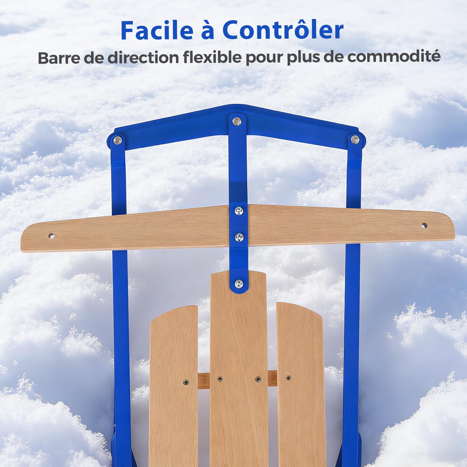 COSTWAY Luge avec Corde de Traction et Poignée, Traîneau Portable avec Direction Rail Métallique Coulissant Dossier à Double Lattes, Adaptées aux Enfants Adolescents