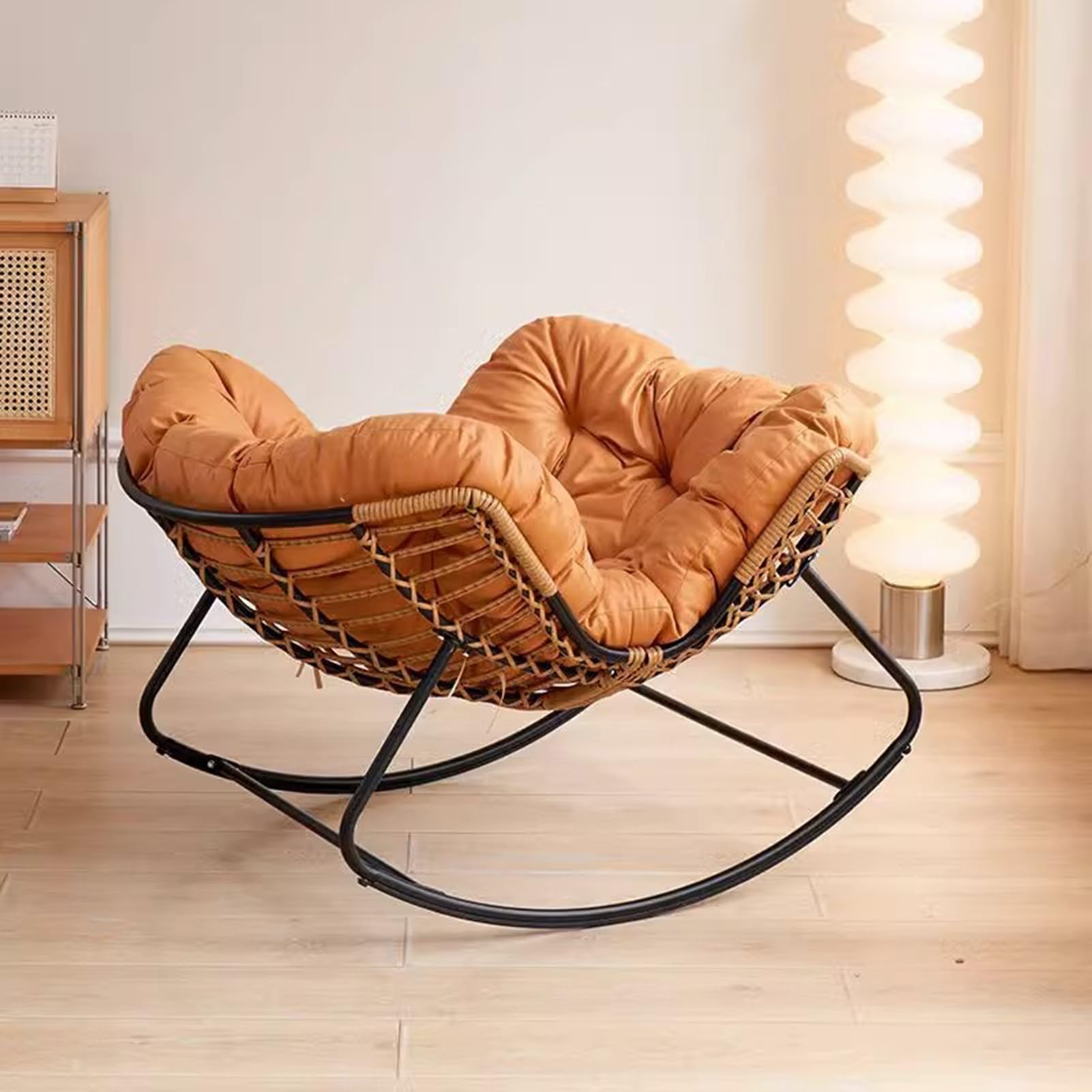 Mecedora de Exterior para Patio, de ratán, con cojín Acolchado, reclinable, Moderna para Sala de Estar, Patio, balcón, Porche y jardín (Color Naranja)