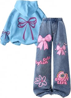 Cakaner Girls Clothes 2 Piece Cute Hoodie and Jeans Fall School Outfit Set