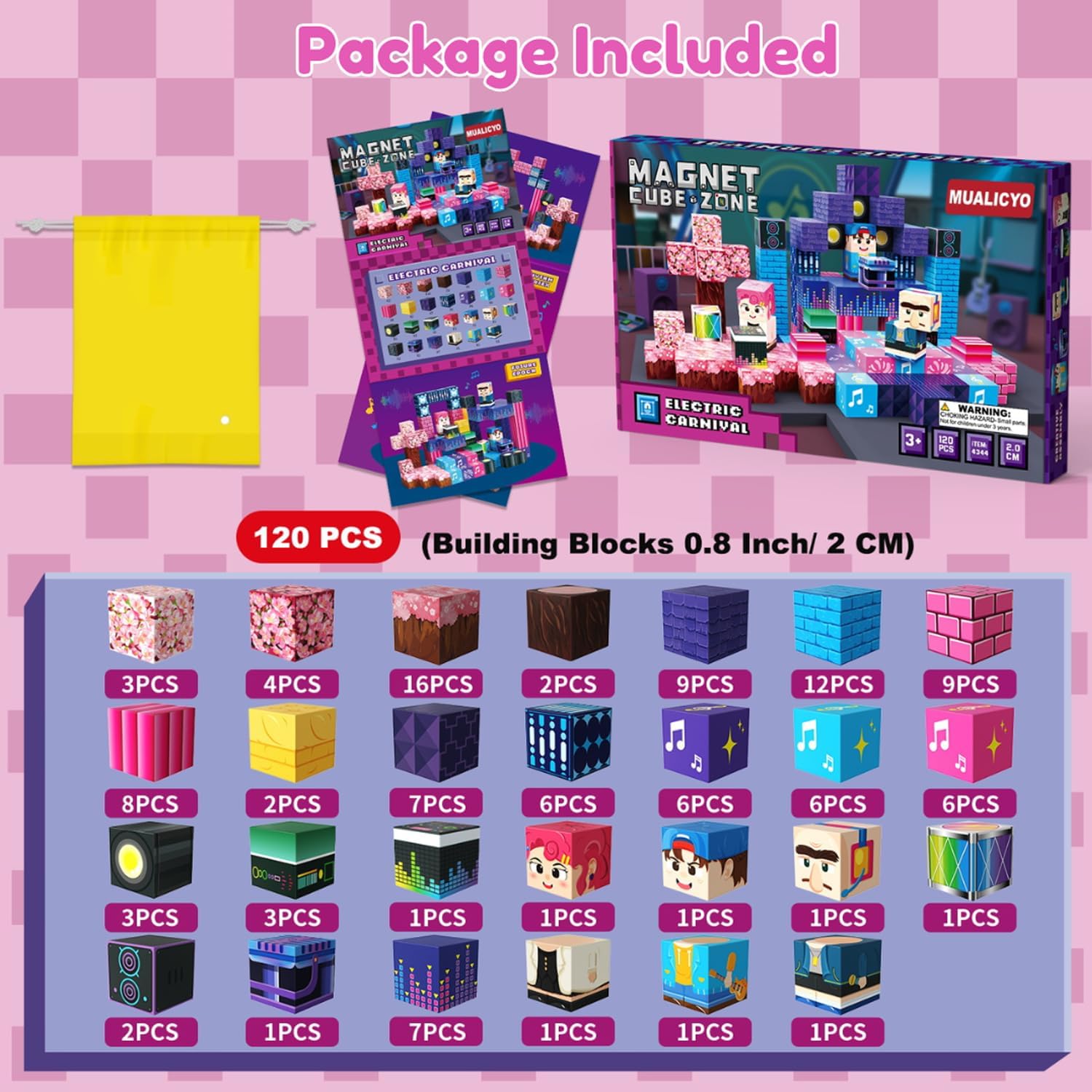 120 PCS Magnetic Building Blocks, Musical Festival STEM Construction Montessori Magnet Blocks for Kids Boys Girls Age 3-12, Learning Stacking Toys for Christmas Birthday Gifts