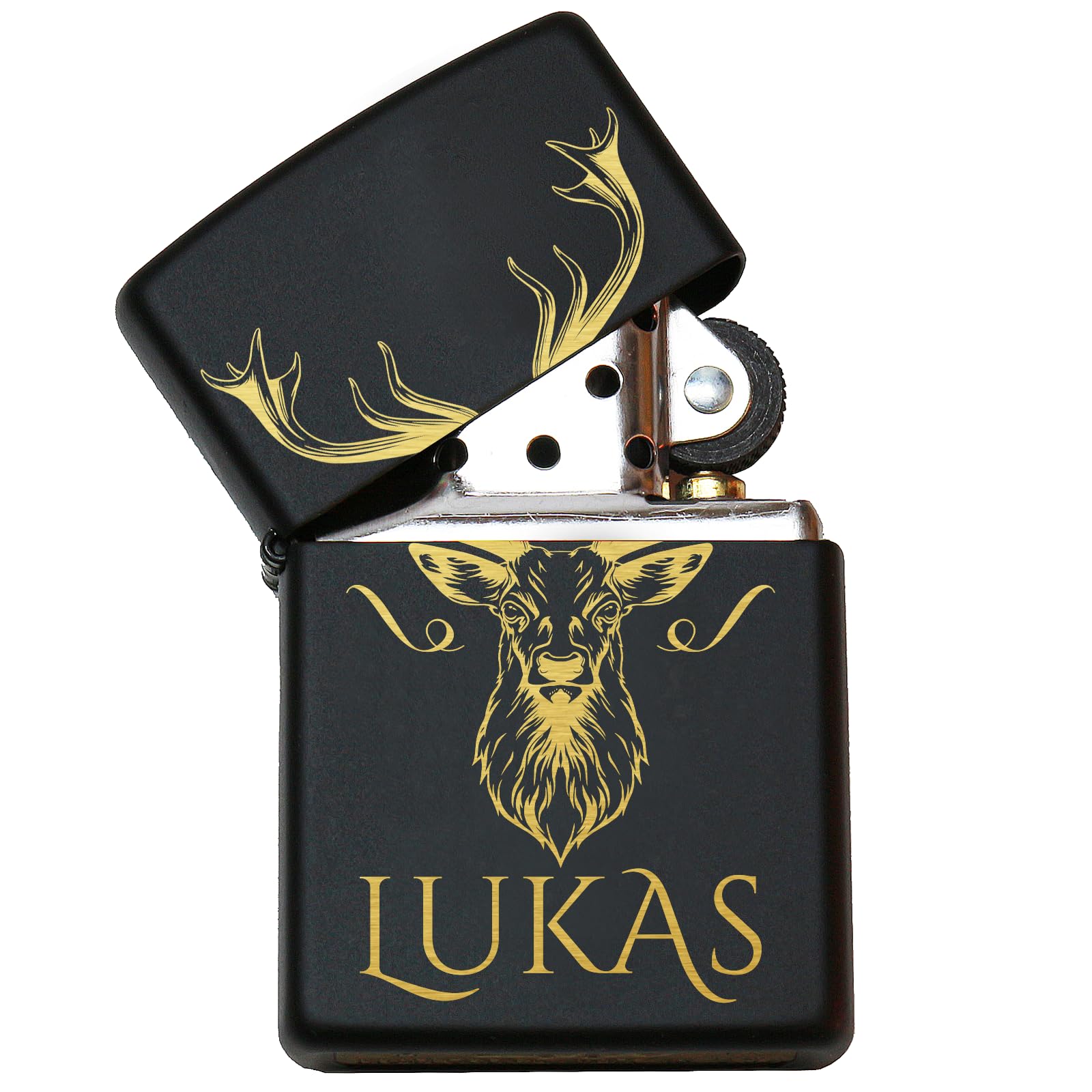 Jeleń Zippo zapalniczka z grawerunkiem spersonalizowana | prezent dla myśliwych i myśliwych Zippo z pudełkiem na prezent, benzyną i krzesiwem