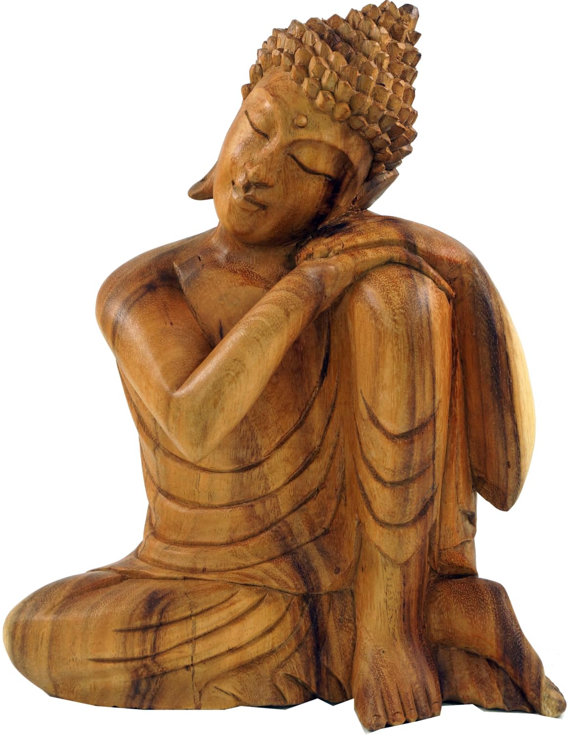 GURU SHOP Buddha seduto, buddha in legno, statua di Buddha, fatto a mano, 30 cm, design 13, figure di animali