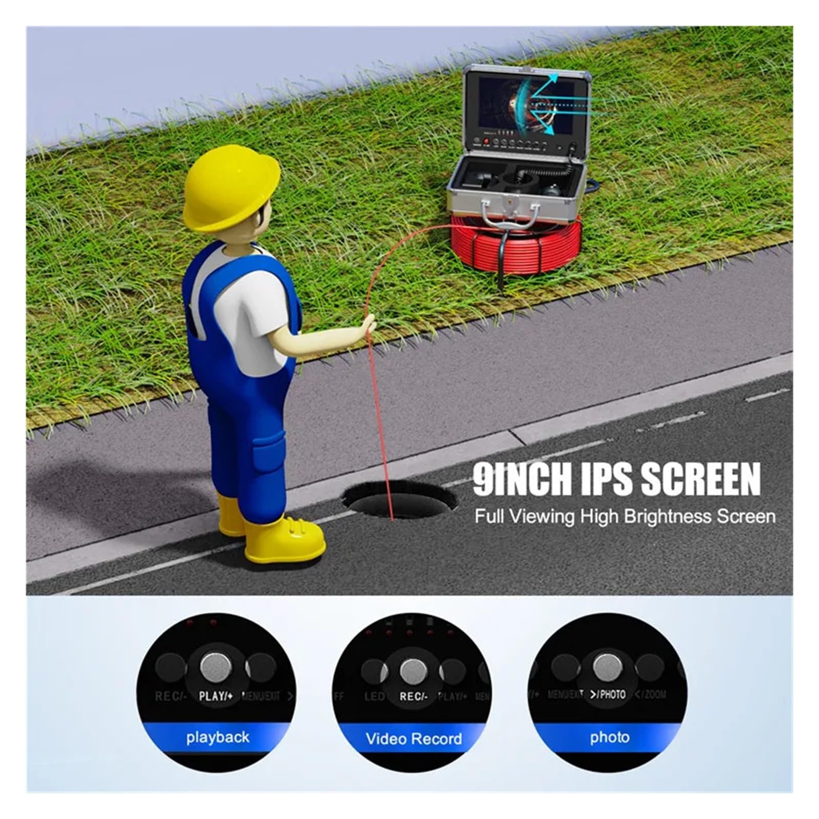 Funkcja Nagrywania DVR 9" Monitor Kamera Inspekcyjna Rur Kanalizacyjnych IP68 Rurociągi Kanalizacyjne Przemysłowy Endoskop 17MM 1080P Dobra Jakość Obrazu(50m)