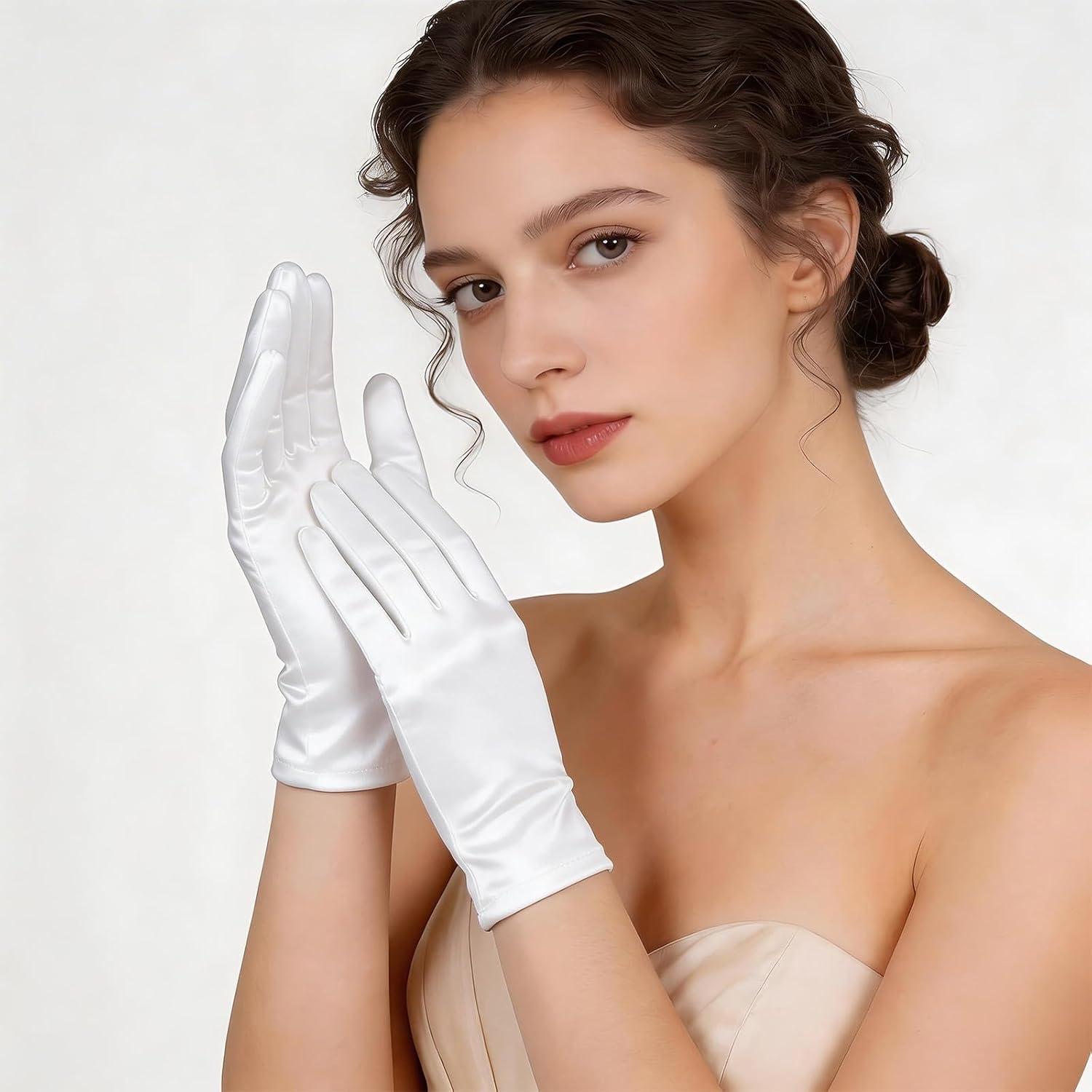 Lansian Womens Short Satin Opera Gloves for Wedding Bridal Prom Tea Party Cosplay Costume Formal 1920s Flapper Accessories