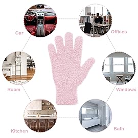 Patelai 2 Pairs Microfiber Gloves for plants Dusting Cleaning Glove Mittens House Cars Blinds Dusting(Pink, Rose Red, Large)