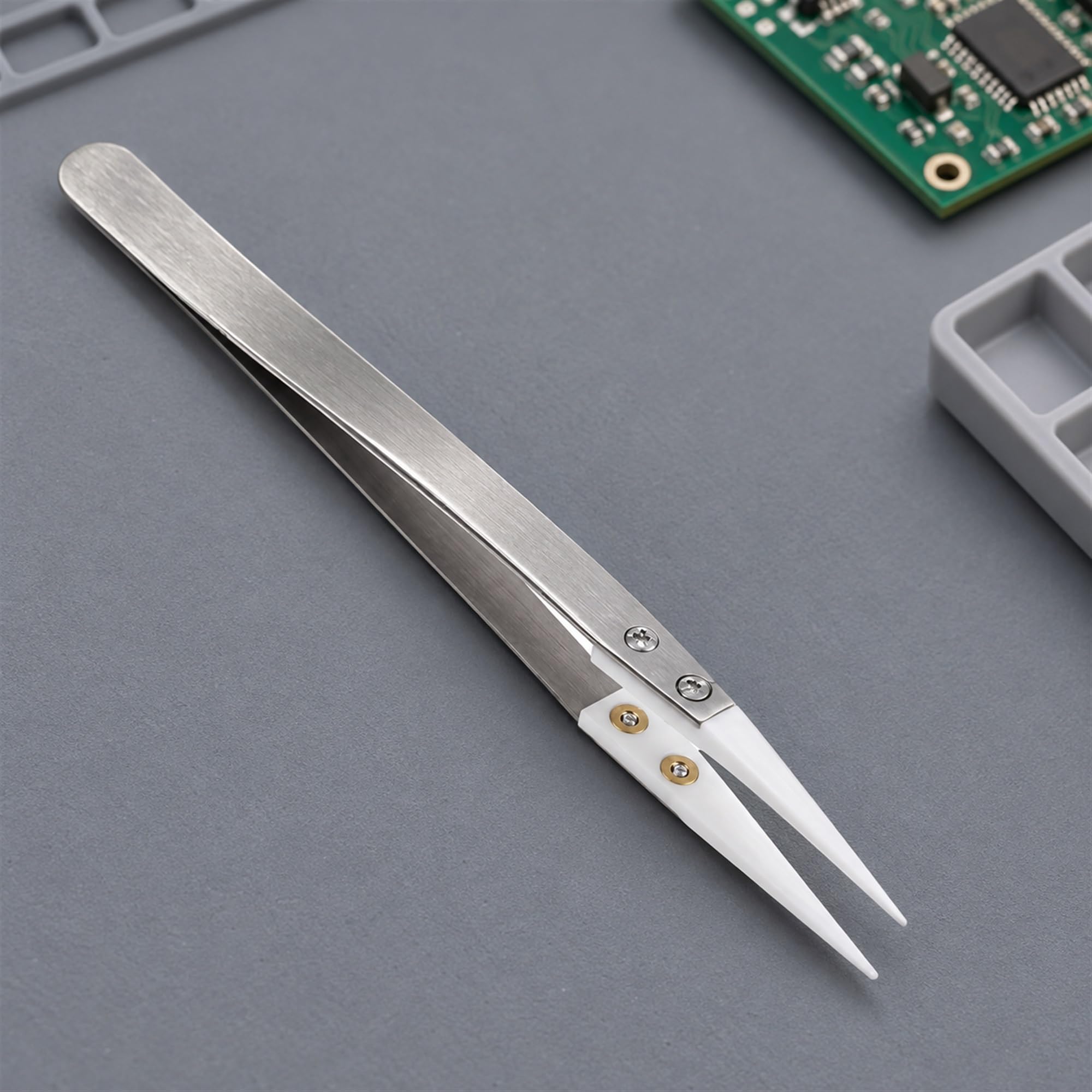 Stainless Steel Ceramic-Tip Precision Tweezers, Small Part Handling Tools for Electronics and Jewelry Bench Work