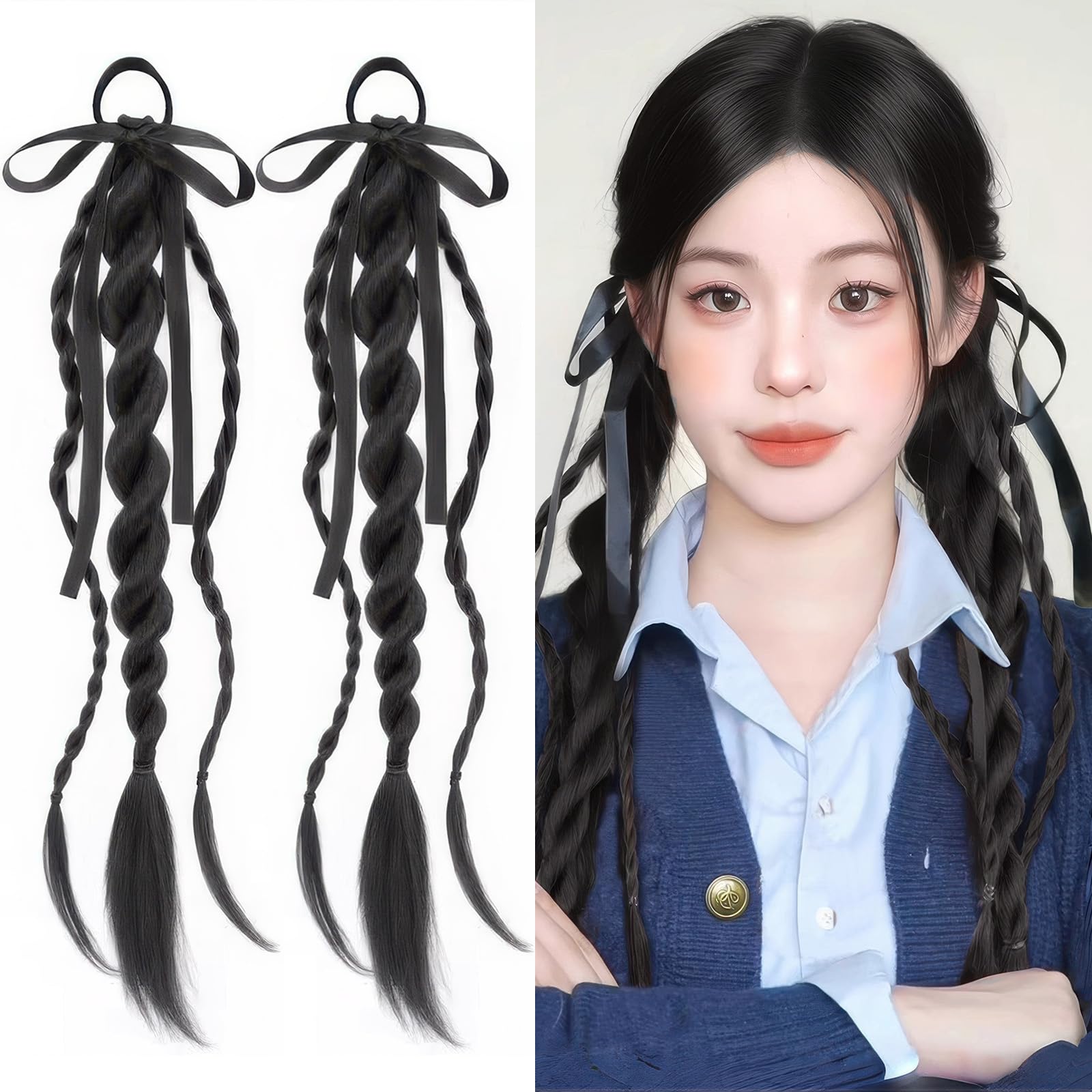 Amazon.com : 2Pcs Braided Ponytail Extensions with Hair Ties  display picture 1