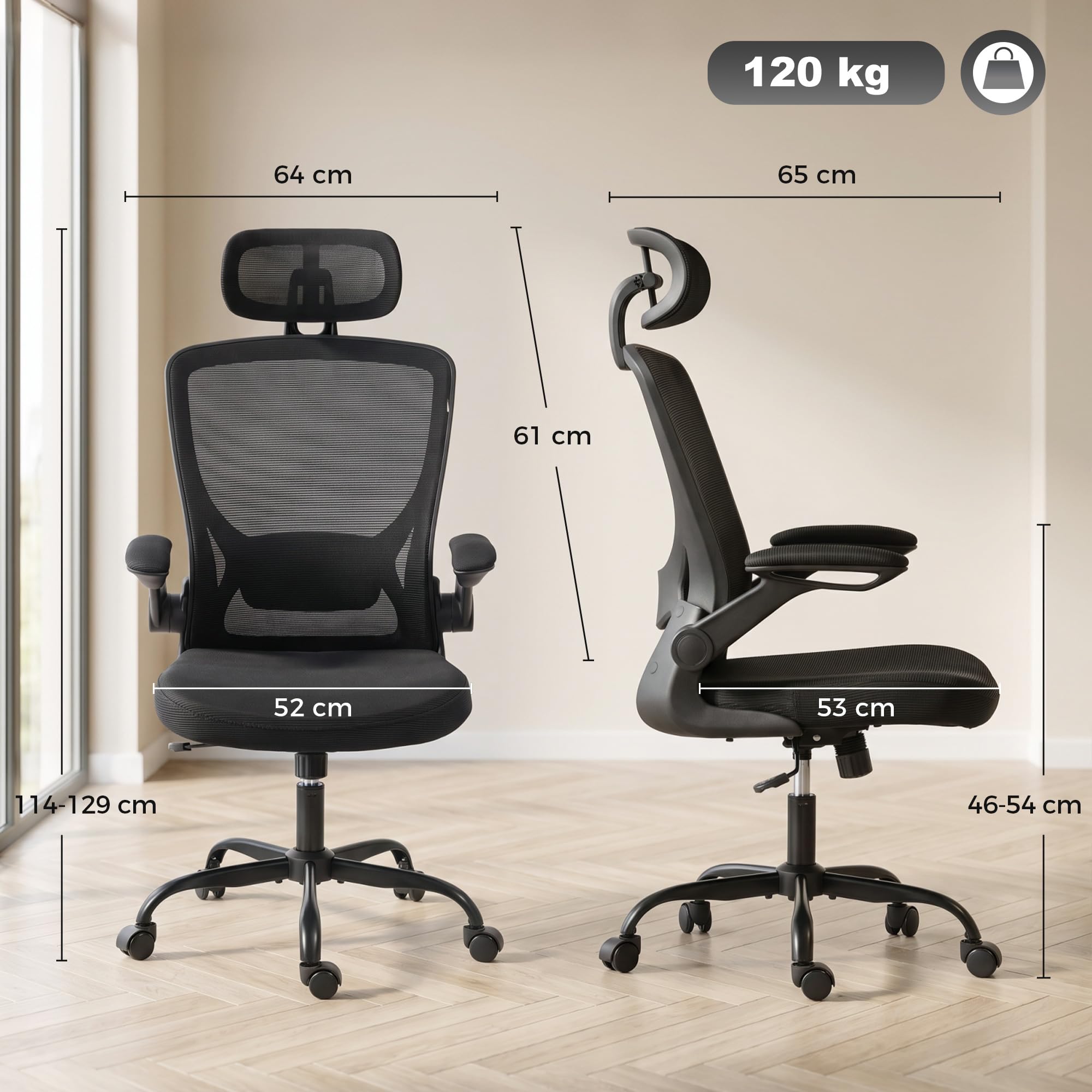 HOMCOM Sedia Ufficio Ergonomica Poltrona, Supporto Lombare Regolabile, Nera