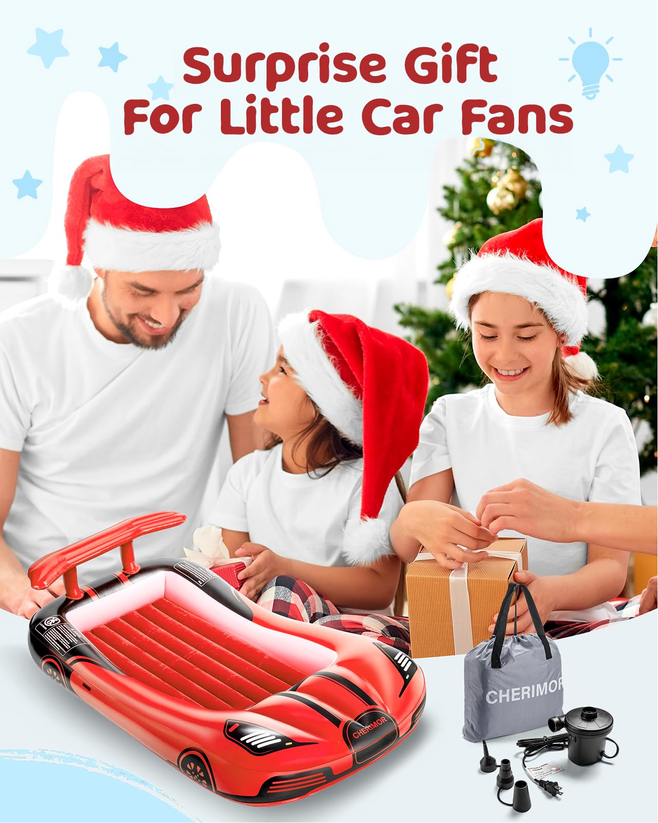 CHERIMOR Letto gonfiabile da viaggio per bambini con paraurti di sicurezza e pompa di gonfiaggio automatico di 2 minuti, materasso ad aria portatile per bambini, con borsa per il trasporto, per