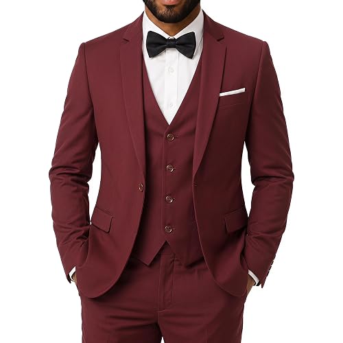 YFFUSHI Men's 3 Piece Suit Sets Slim Fit One Button Blazer Solid Suits