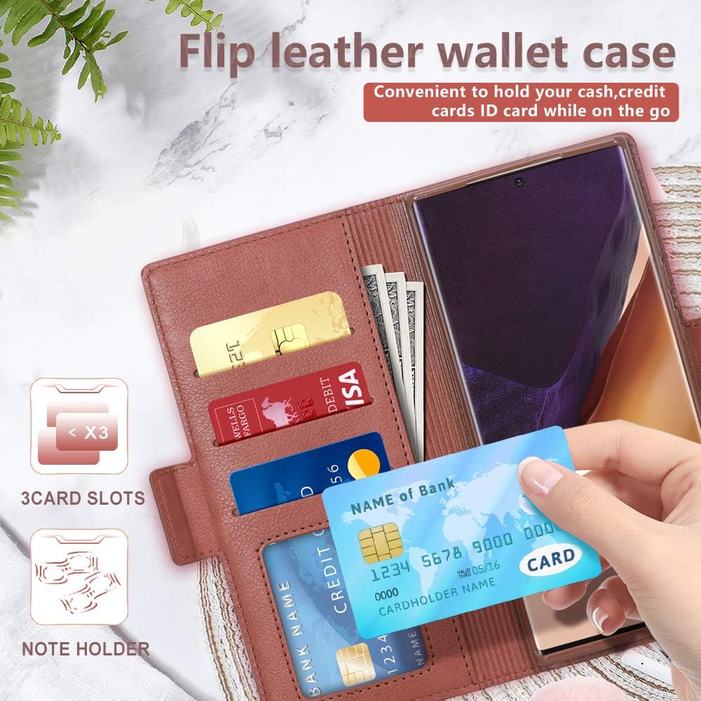 FYY Wallet Case for Samsung Galaxy Note 20 Ultra 6.9", [Kickstand Feature] Luxury PU Leather Wallet Case Flip Folio Cover with [Card Slots] and [Note Pockets] Brown