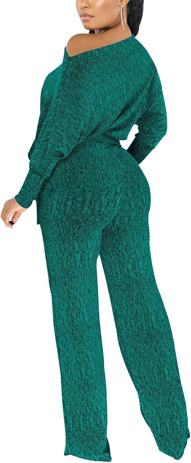 ZonJie Jumpsuits for Women Elegant Sexy Sparkly Sequin Off Shoulder Pants Long Sleeves Wide Leg Clubwear Rompers - Image 2