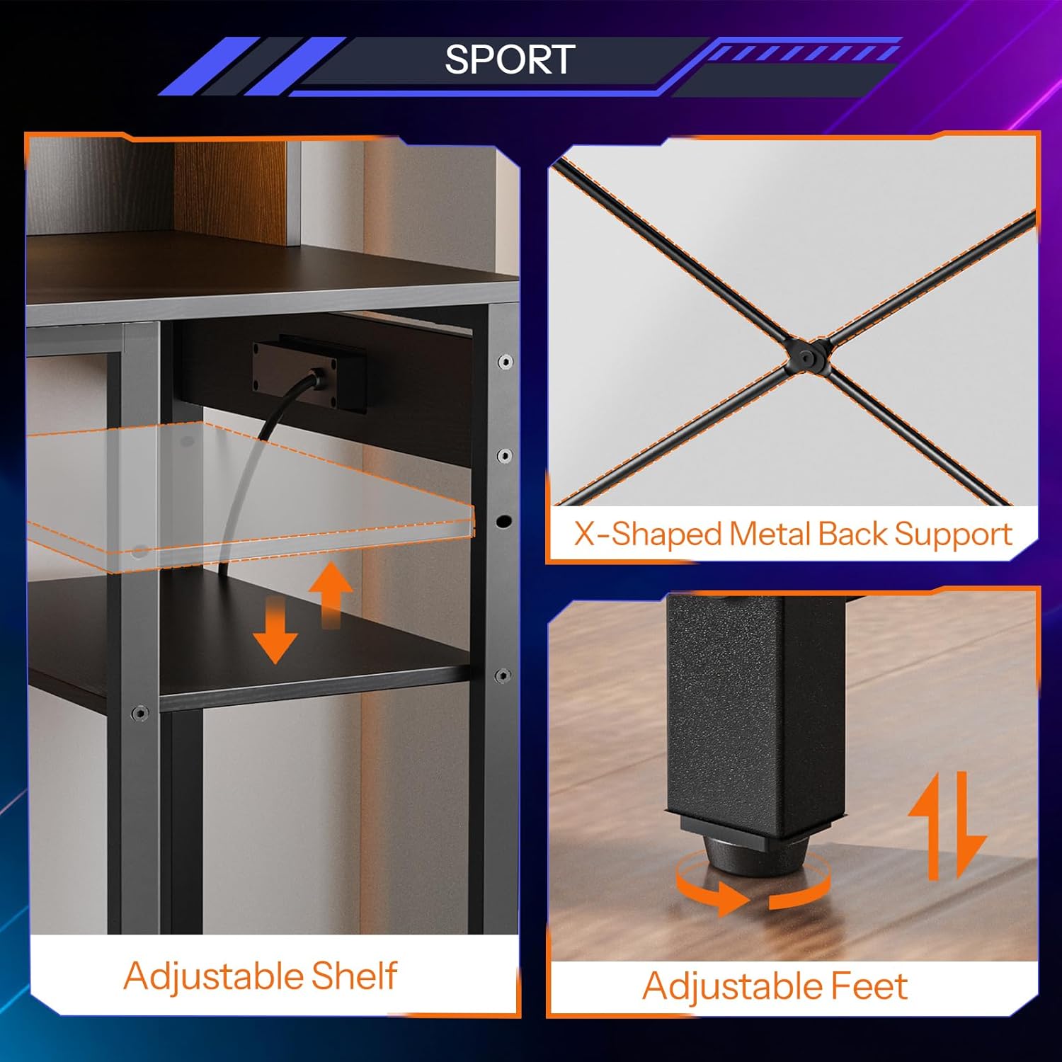 HOOBRO Computer Desk, Small Gaming Desk with LED and Outlets, Home Office Desk with Monitor Stand and Adjustable Shelf, Computer Desk with CPU Stand for Home Office, Small Space, Black BB100UDDN01