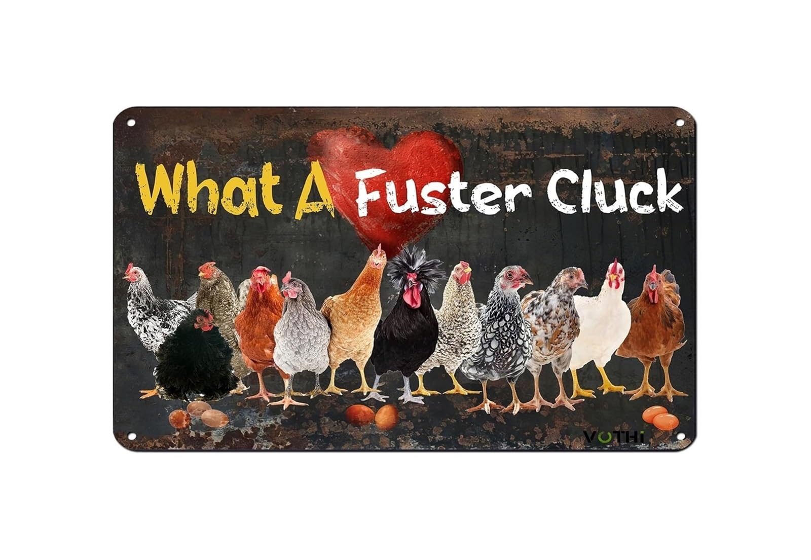 ZDVHOMCB Funny Chicken Vintage Metal Sign What A Fuster Cluck Rustic Farmhouse Wall-Art for Man Cave Shed Garage Bar Poultry Lover Gifts 8 X 12 inch