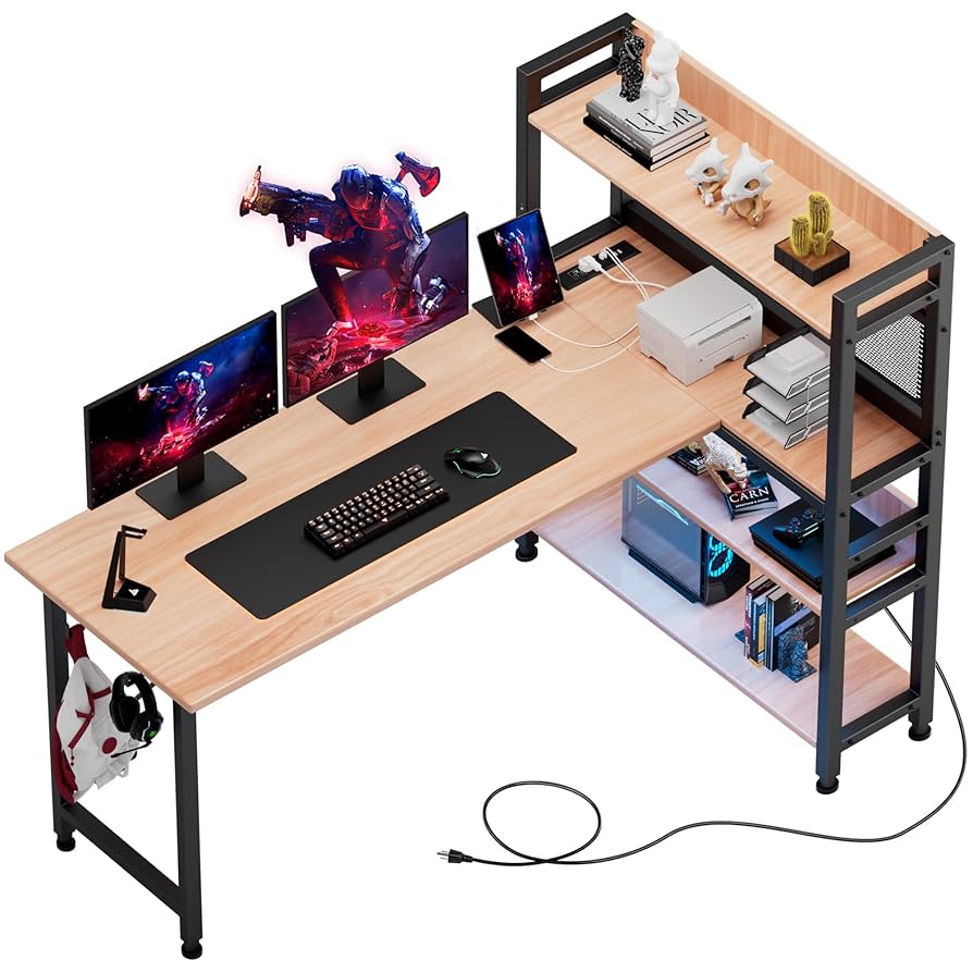 Amazon.co.jp: GTPLAYER ゲーミングデスク l字 コンセント付き