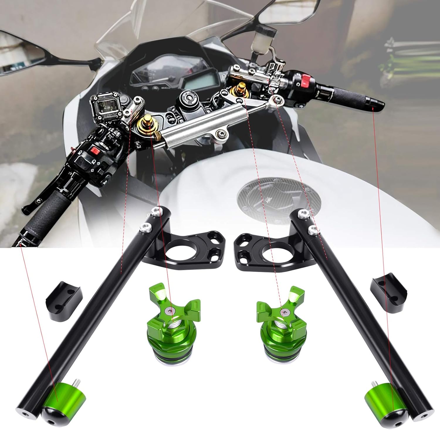 Clip On Handlebars Kit Compatible With Kawasaki Ninja 250 2008-2012, Ninja 300 2013-2018 Adjustable handlebars Accessories,Lower over stock
