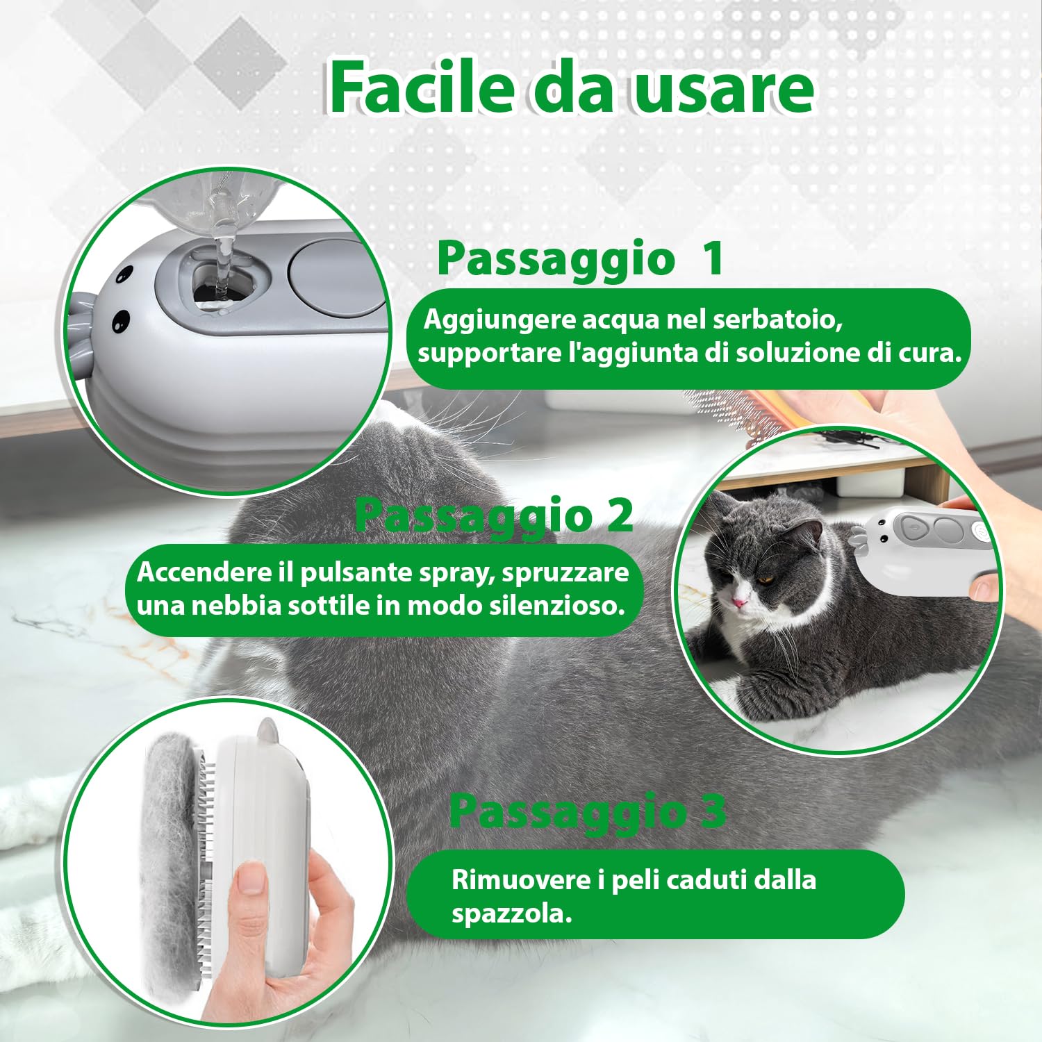 Spazzola a Vapore per Gatti Con Pulsante di Rilascio, Ricaricabile Spazzola Vapore per Peli Lunghi e Corti Gatti Cani Conigli, Autopulente per la Cura Della Muta Degli Animali Domestici