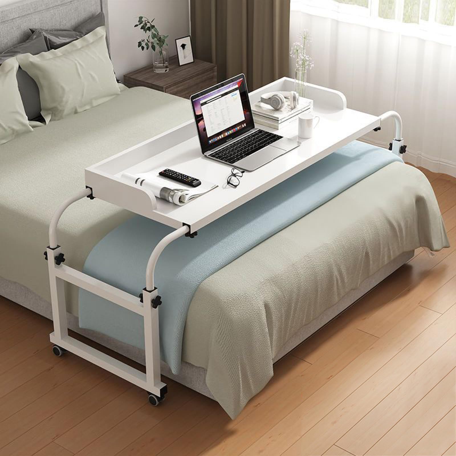 Table De Lit Réglable en Hauteur avec roulettes - Table Médicale Mobile pour Ordinateur Portable, Poste De Travail pour La Maison, Le Bureau Et L'Hôpital,Blanc