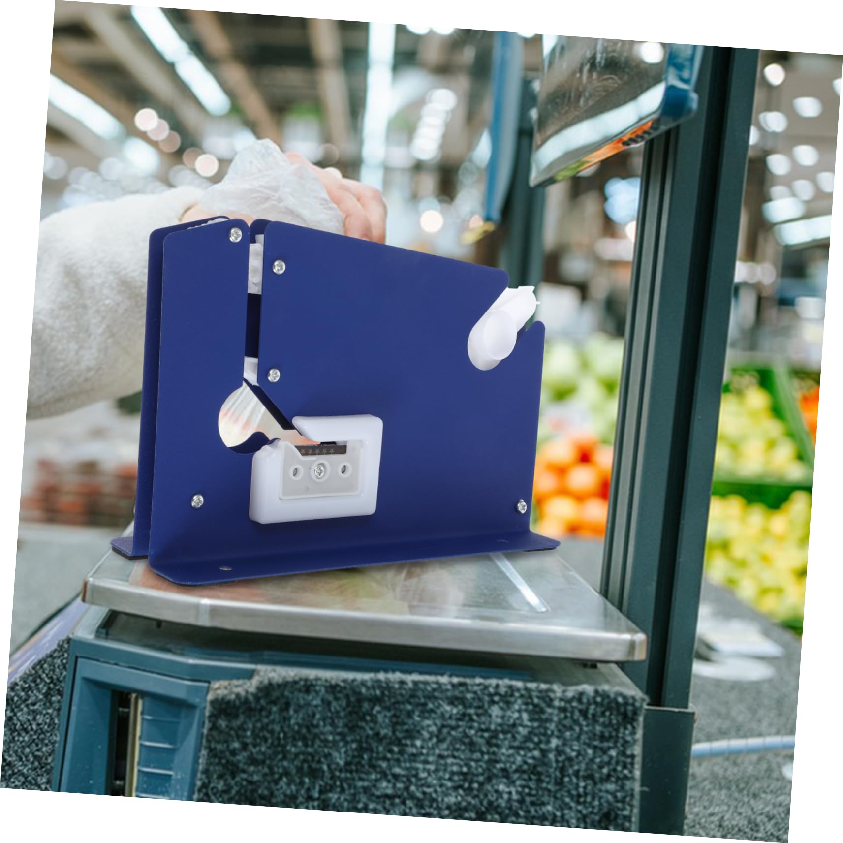 SHINEOFI Sigillatrice Manuale per Sacchetti per Supermercati in Ferro Blu Taglio Nastro Spesso per Mercati di Frutta e Verdura