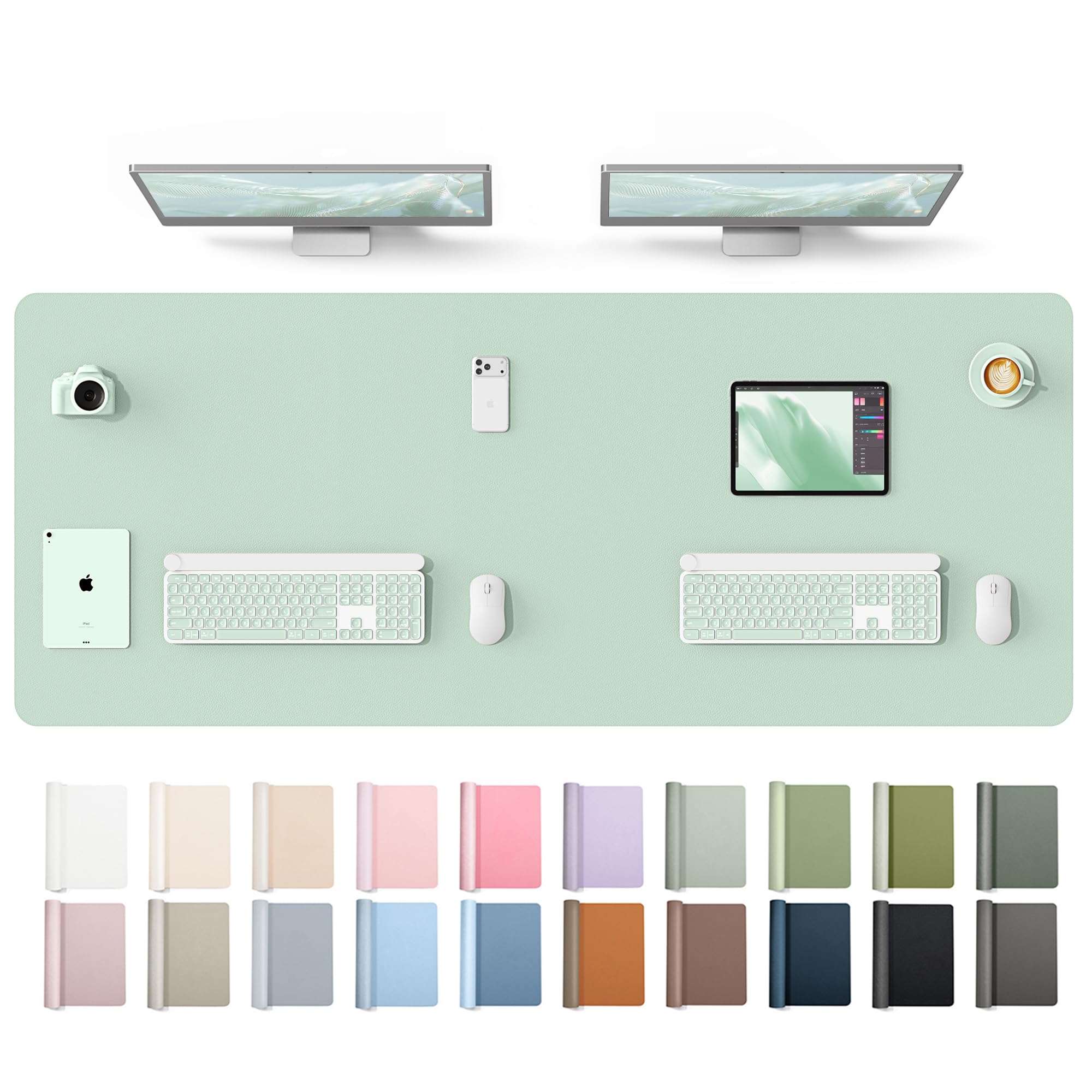 YSAGi Leather Desk Protector, Office Mat, Large Mouse Mat, Non-Slip PU Leather Blotter, Laptop Desk Mat, Waterproof Writing Pad for Office and Home(Pale Green, 63" x 24")