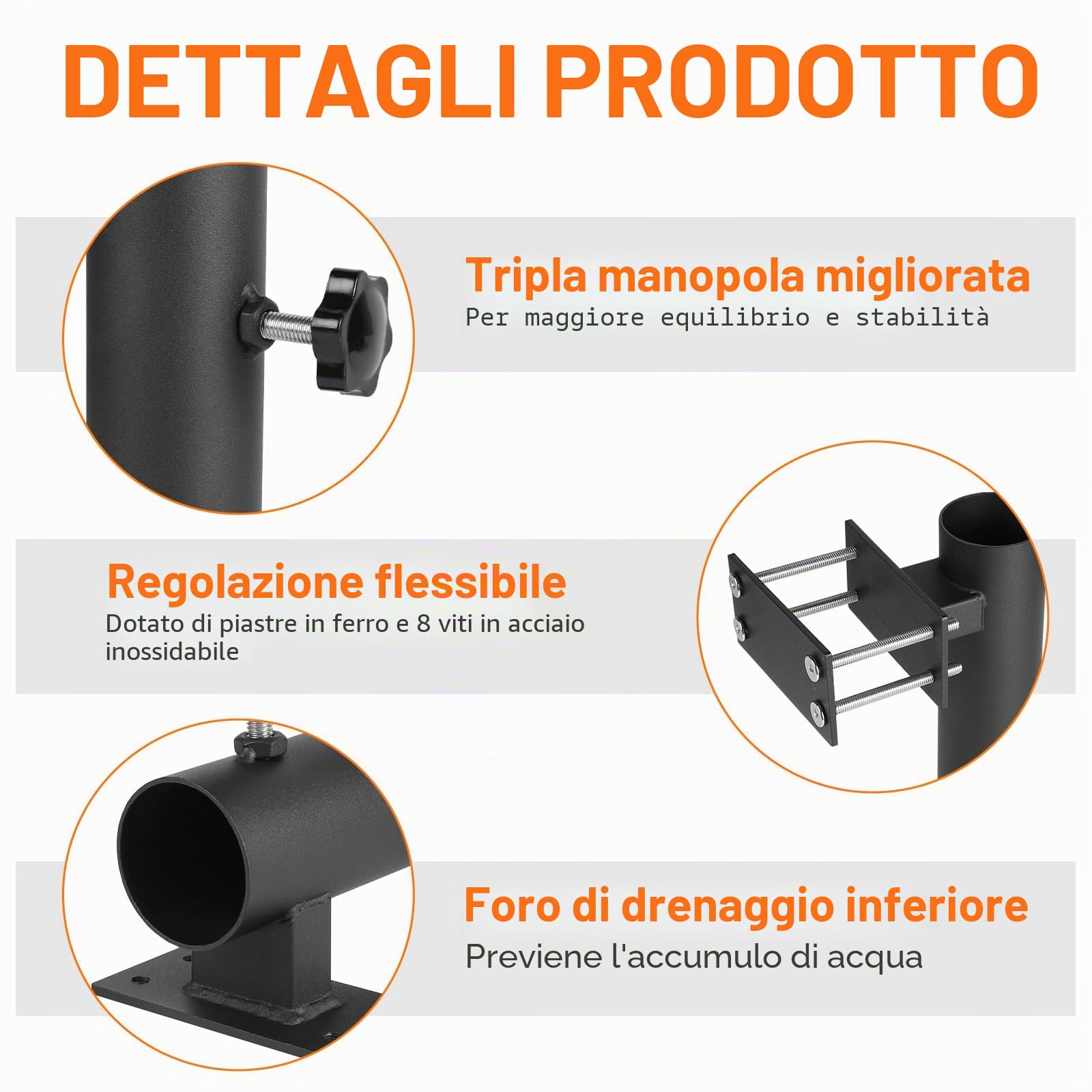 lalago Supporto Resistente per Ombrellone da Patio, Supporto per Ombrelli da Terrazza per Ringhiera, Morsetto Regolabile da Sole, Ponte, Cortile Interno, Barche, Portelloni Posteriori, Balcone