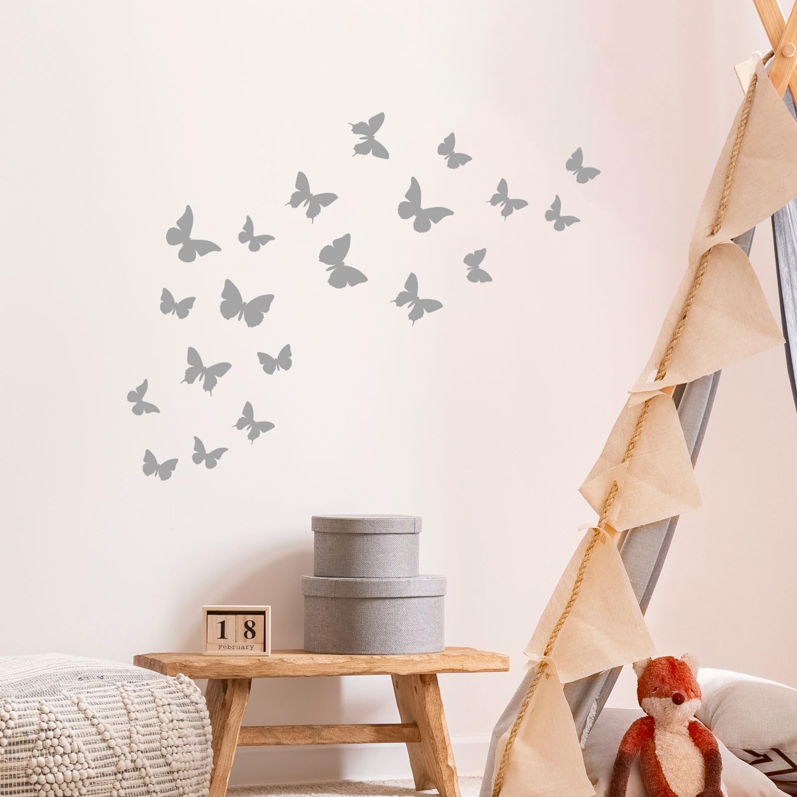 Stickerscape Butterfly Wall Stickers (Grey) | Nursery Wall Stickers, Woodland Wall Stickers, Nursery Wall Decor, Fairy Wall Stickers | Easy to Apply, Cleanly Removable