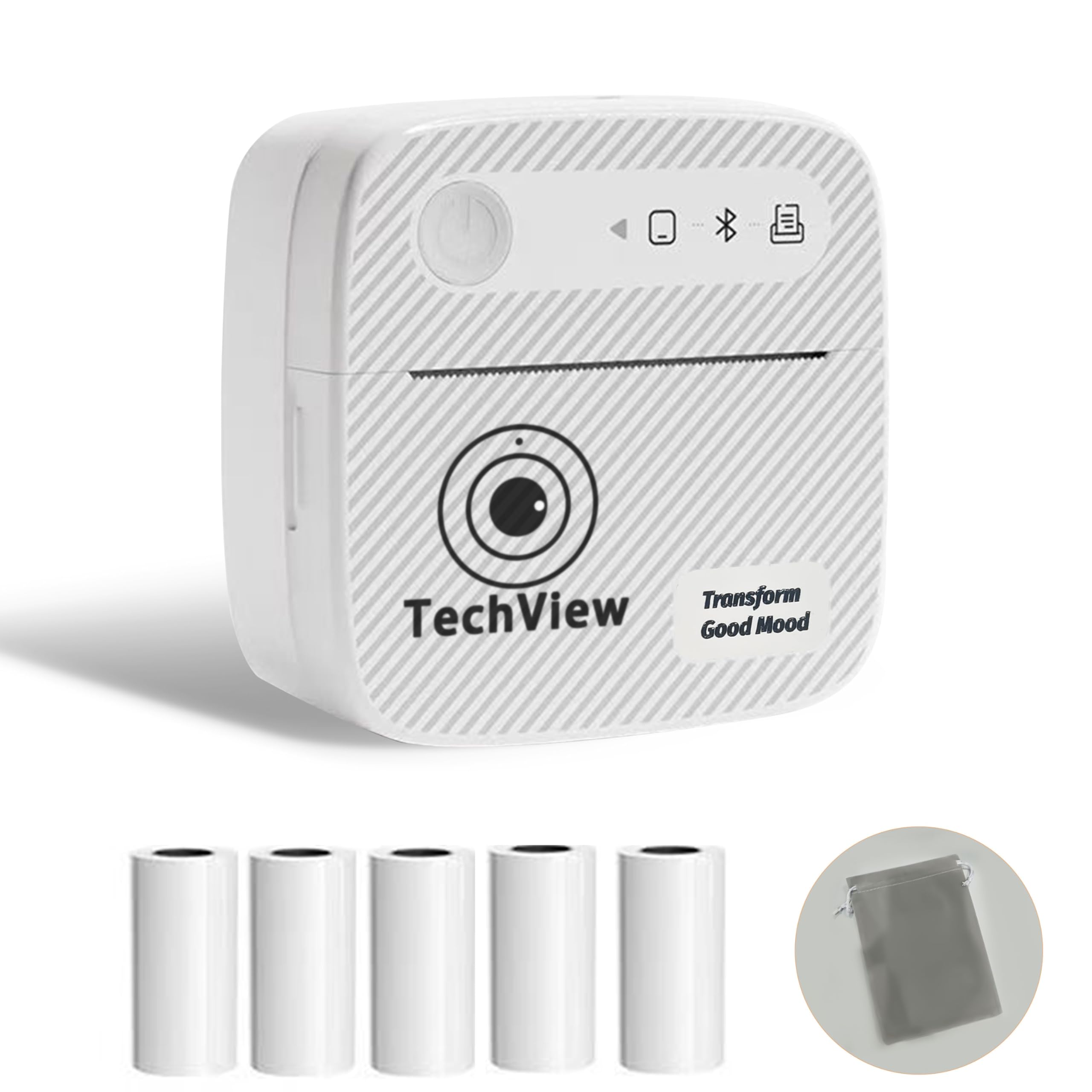 Mini Bluetooth Sticker Printer - Inkless Thermal Printer with 5 Rolls, Carry Pouch | for Notes, Labels, Photos | Student, Office, Home & Travel Use - White-image-7