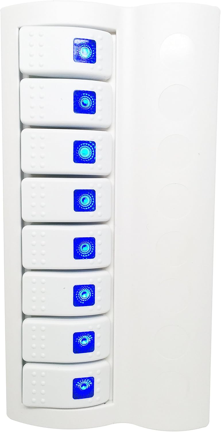 Marine Boat White Switch Panel 8 Gang Blue LED Indicator Rocker Circuit Breaker