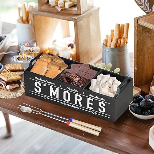 Miniatura 3 de S'Mores Station, Farmhouse Smores Caddy con asas, kit de Smores para hoguera, estación de bar Smores con 5 palitos extensibles para asar