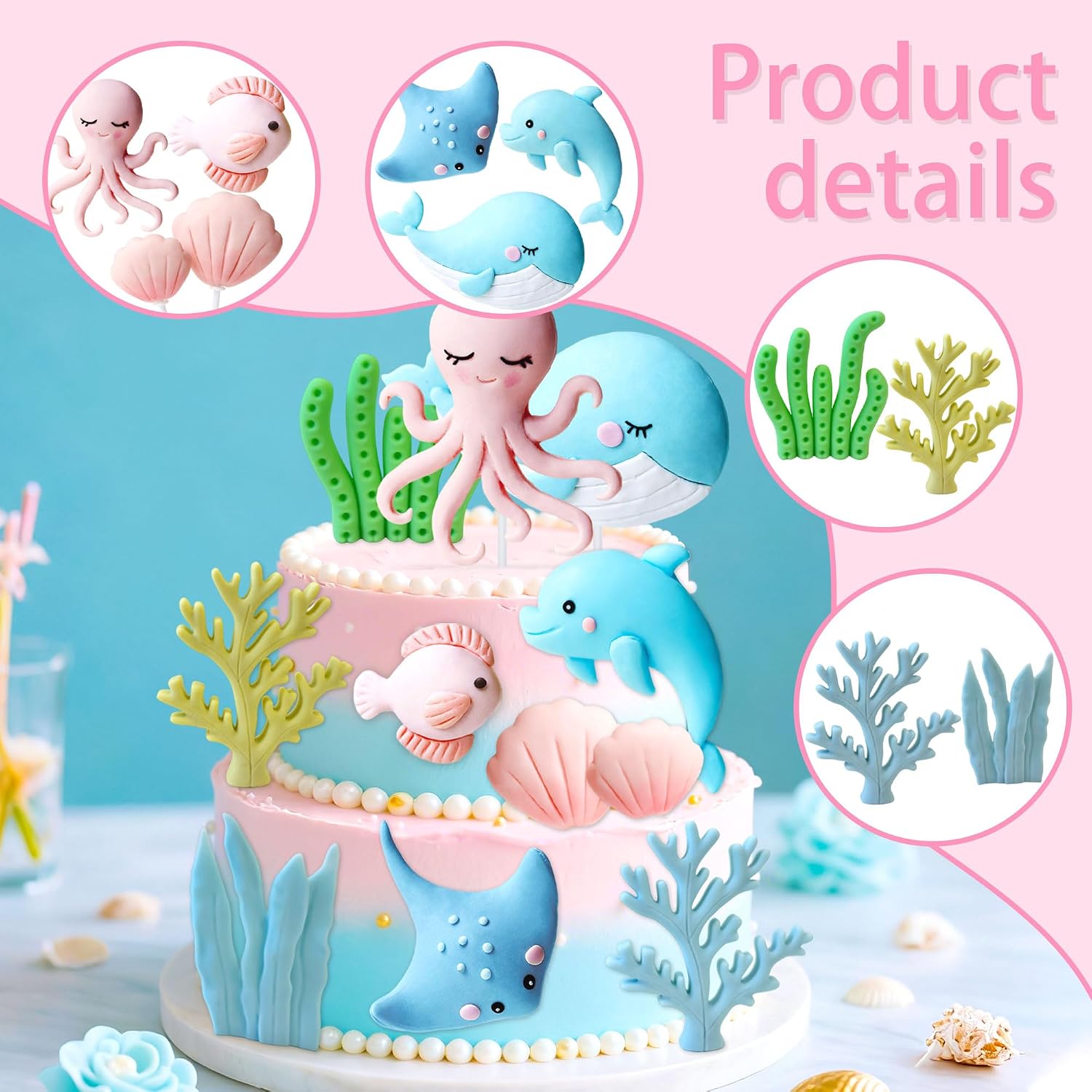 Under the Sea Ocean Birthday Cake Decoration for Ocean Baby Shower Birthday