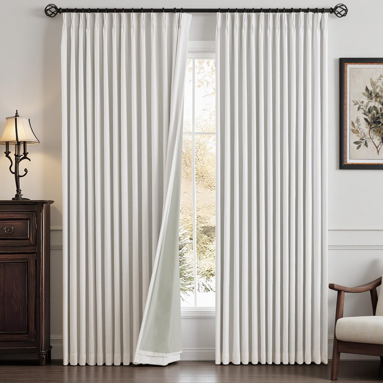 Photo 1 of IVAPUPU Ivory Linen Pinch Pleated Blackout Curtains - 84 Inch Long (2 Panels)