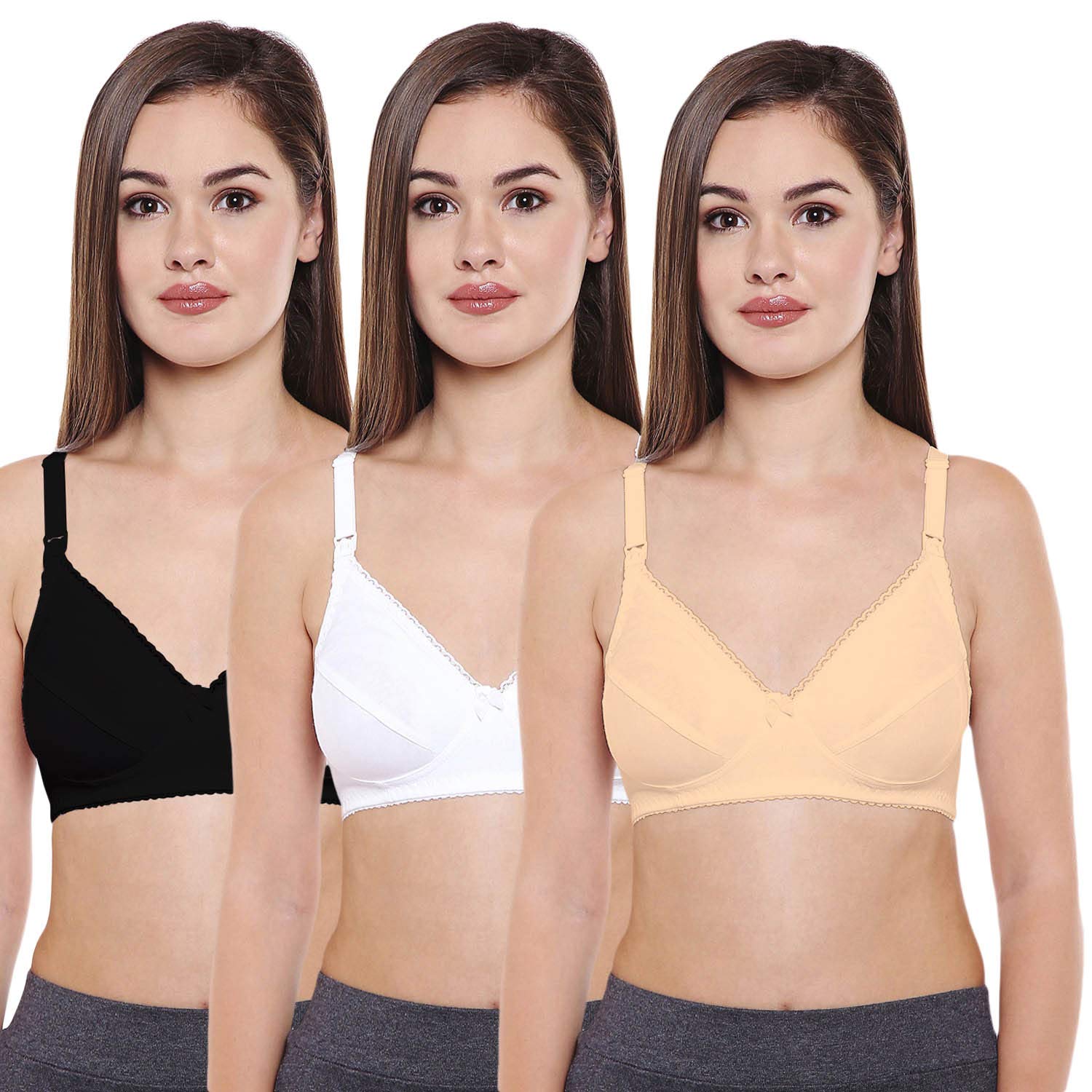 Women's Maternity/Feeding Bra (Black, Skin, White, 34) Pack of 3-image-48