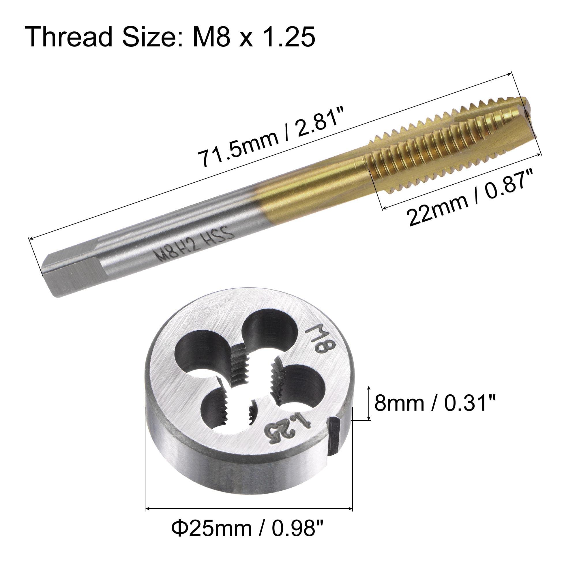 Sourcing Map M8 X 1.25mm Metric Left Hand Tap And Die Set, HSS Machine Thread Screw Tap With Alloy Tool Steel Round Threading Die - View #8