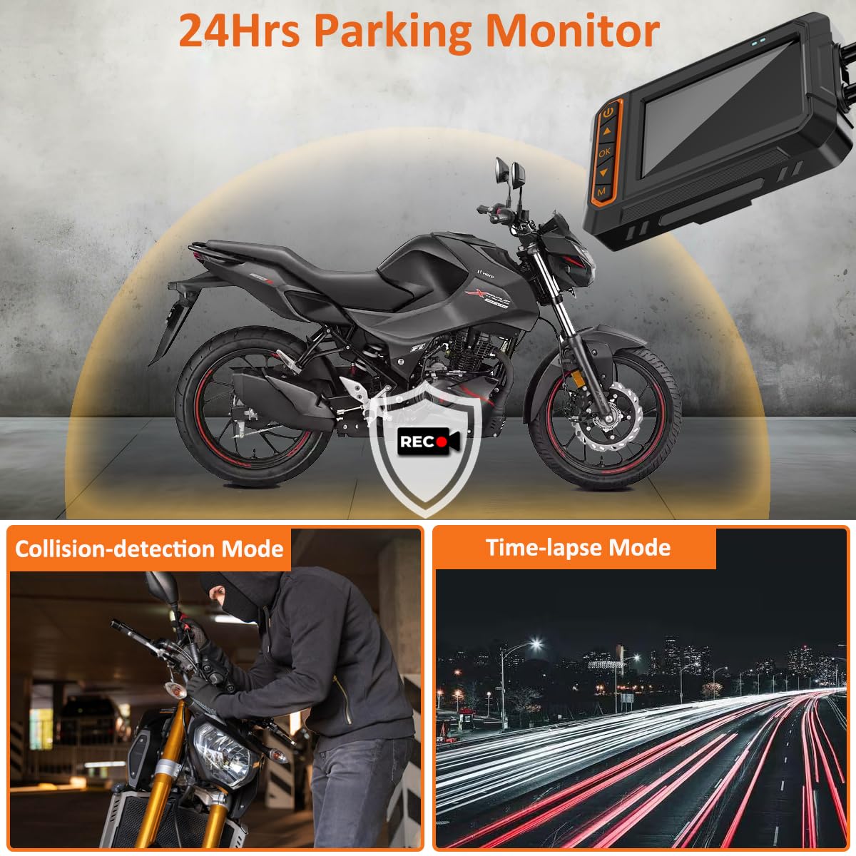 ydi Dash Cam Anteriore e Posteriore 1080P per Moto, Impermeabile Moto Doppia Grandangolare 155 Gradi Fotocamera con Schermo da 3 Pollici, Wi-Fi, GPS, Telecomando a Filo, Monitor di Parcheggio