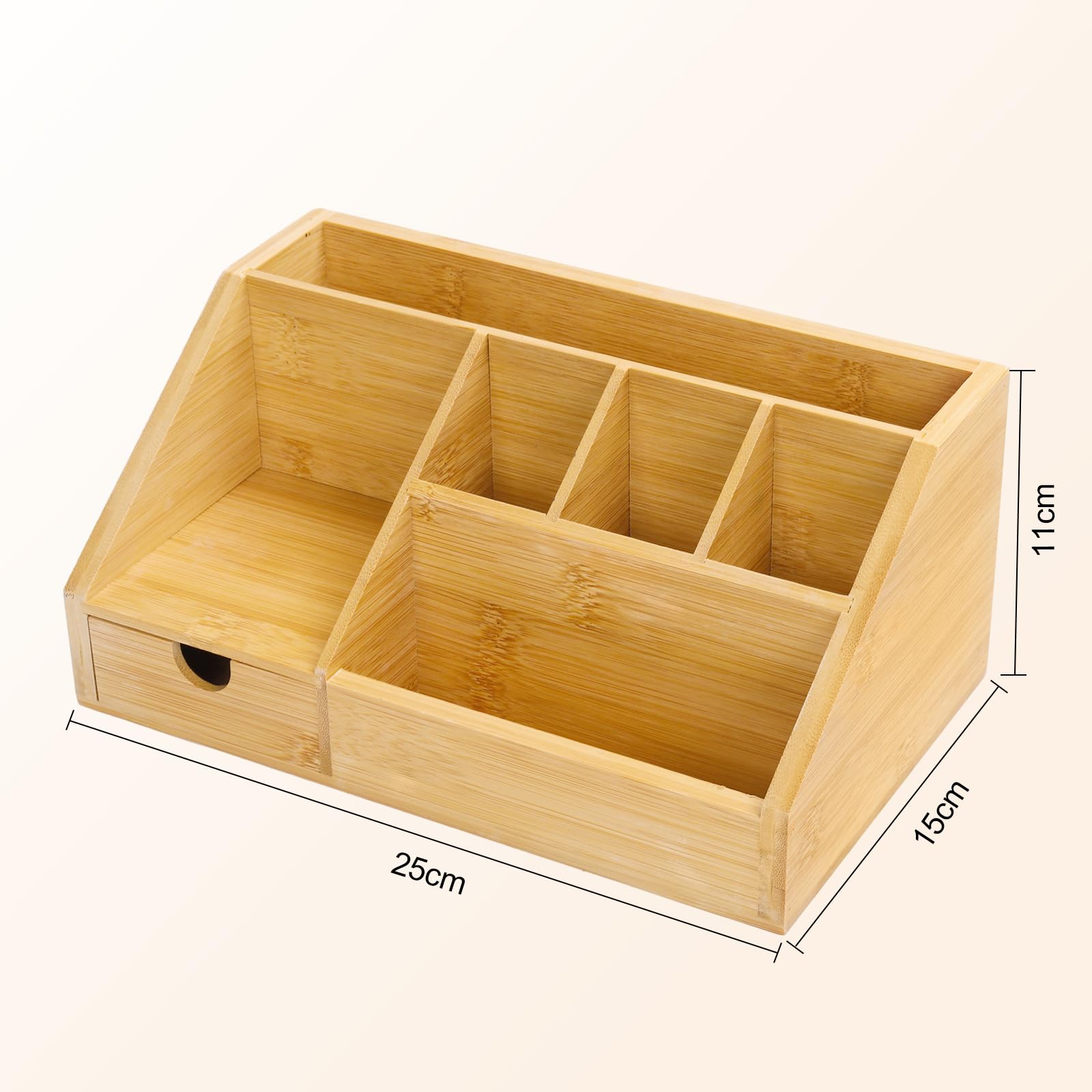 Cinnani Organizador de escritorio de bambú con cajón – Caja para bolígrafos, soporte para bolígrafos de bambú para escritorio, almacenamiento multifuncional de papelería