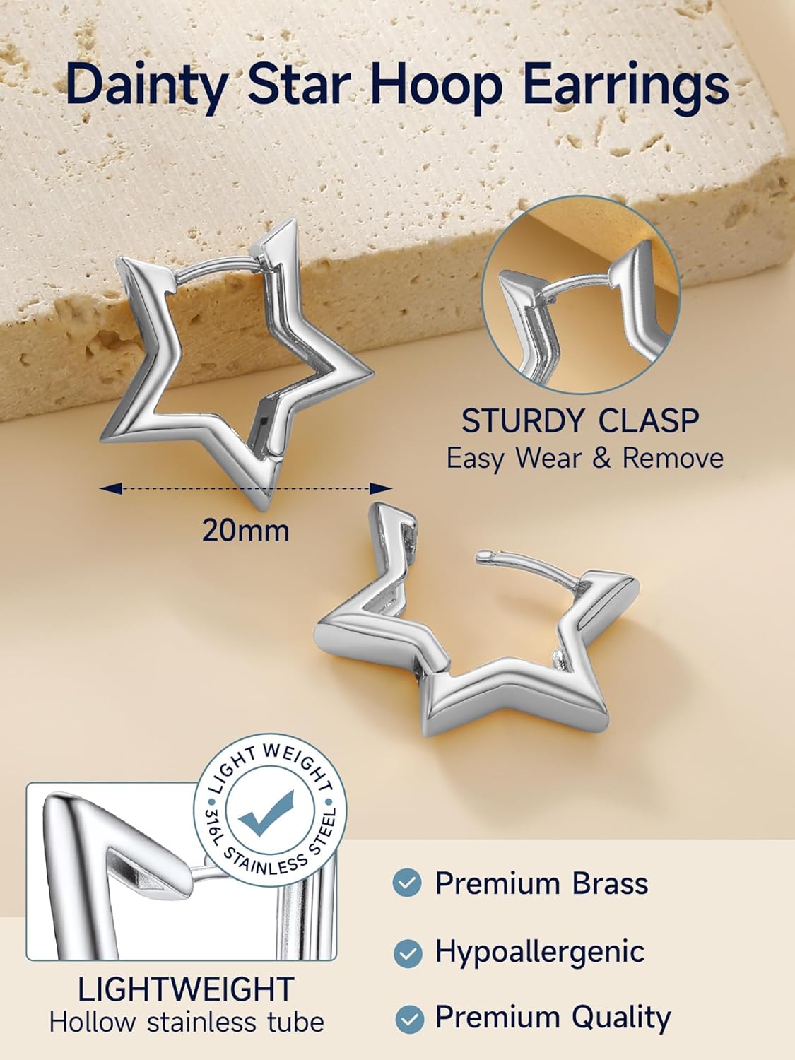 PROSTEEL Star Hoop Earrings for Women, 20mm/30mm/40mm/50mm/60mm, Small/Big Star Hoops, Non Tarnish Brass with14K Gold/Black Plated, Hypoallergenic, Jewelry Gift for Her - Image 3