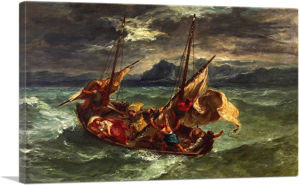 ARTCANVAS Christ on the Sea of Galilee 1854 Canvas Art Print Wall Decor by Eugene Delacroix - 12" x 8" (0.75" Deep)