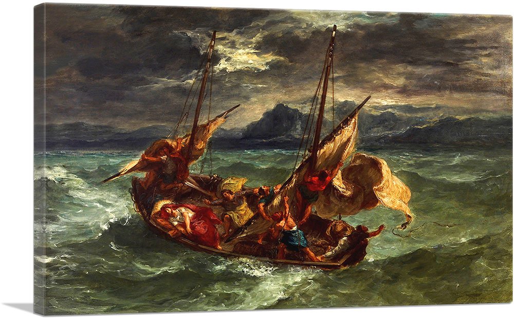 ARTCANVAS Christ on the Sea of Galilee 1854 Canvas Art Print Wall Decor by Eugene Delacroix - 12" x 8" (0.75" Deep)