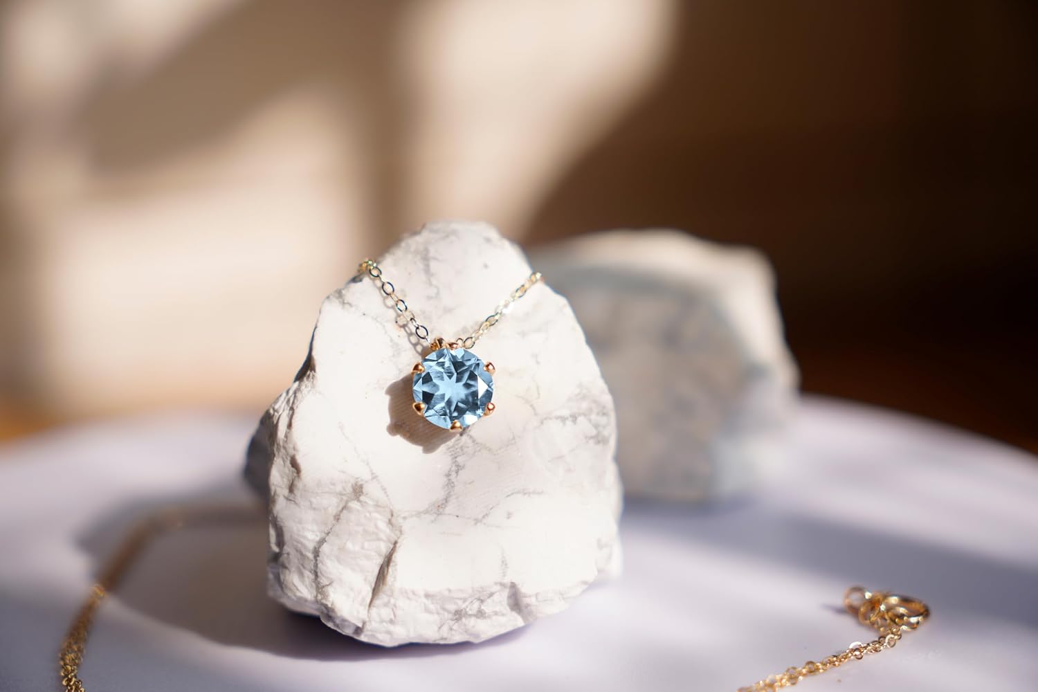 14k Gold 1CT Round Gemstone Necklace for Women 1 Carat 6.5MM Brilliant-Cut Created Birthstone Anniversary Birthday Mother's Day Classic Necklaces for Mom Her 16+2 inches - Image 6