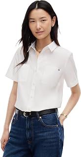 Tommy Hilfiger Women's Cotton Short Sleeve Button Down Shirt in Regular Fit