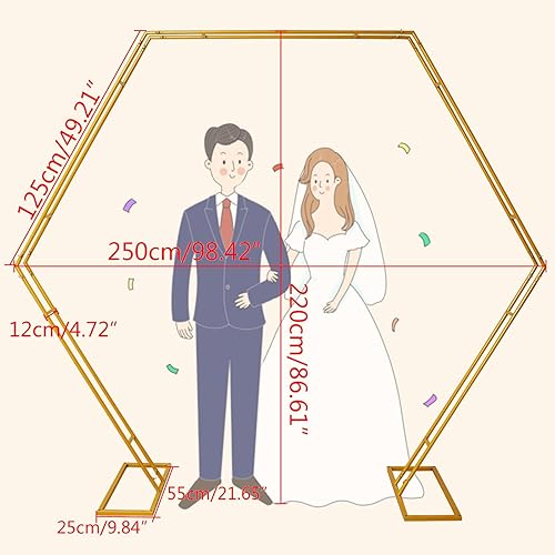 Miniatura 2 de Soporte hexagonal de metal para arco de boda de 8.2 pies, soporte de marco de arco de jardín, soporte de arco de fotografía para bodas, fiestas,